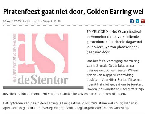 Golden Earring show announcement Stentor Newspaper April 30, 2009